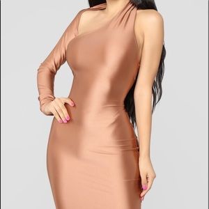 Fashion Nova Bronze One Shoulder Dress